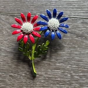 Red and Blue Flower Brooch